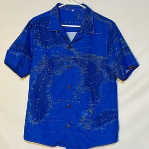 Topdeck Gear Michigan Great Lakes Map Shirt | Men’s Small | Blue Graphic